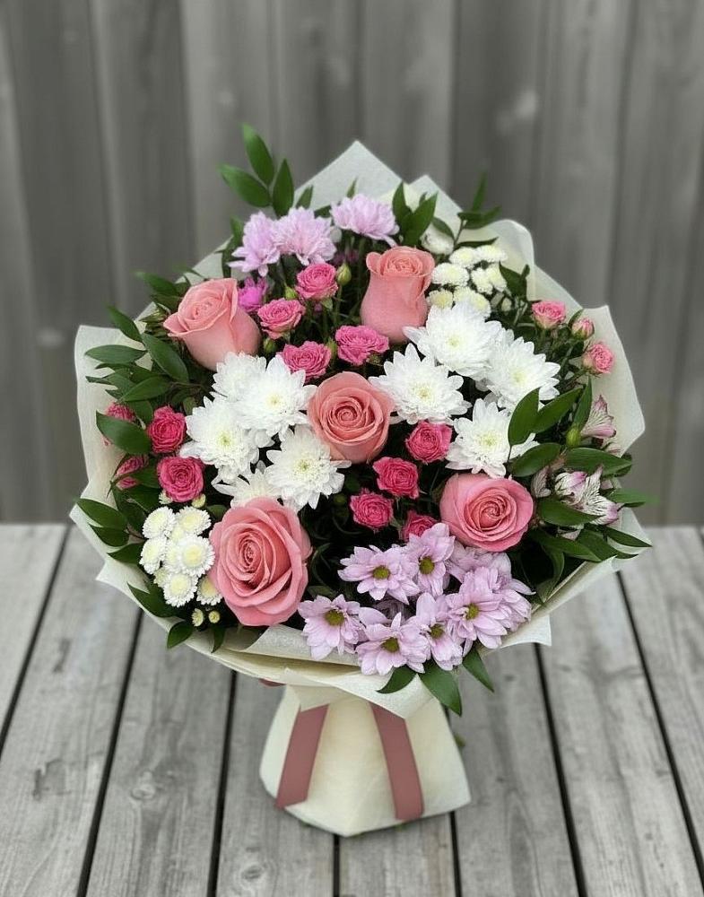 Букет цветов из: Альстромерии, Гвоздики, Розы и Хризантемы в Раздольном Приморского края