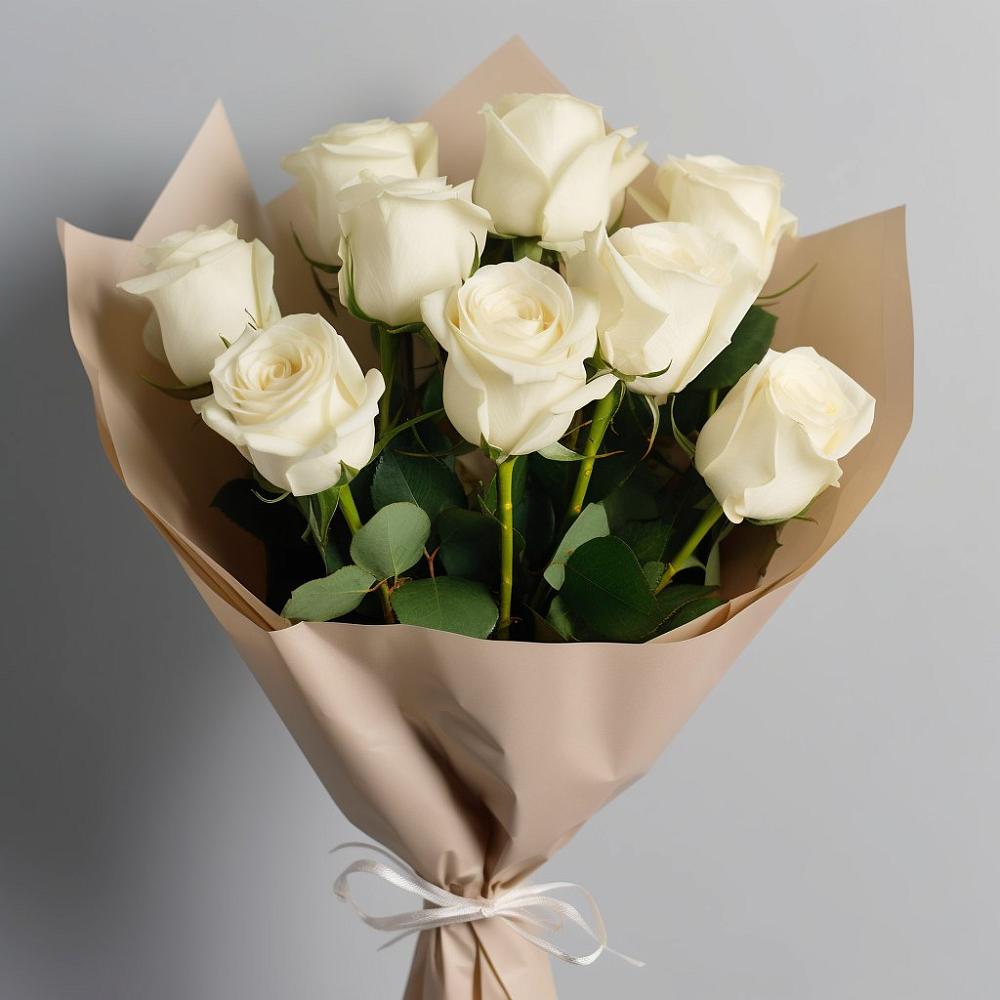 Букет 9 Белых роз Эдлесс Лав в Раздольном Приморского края