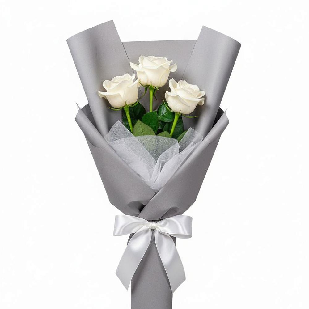 Букет 3 белые розы в Раздольном Приморского края