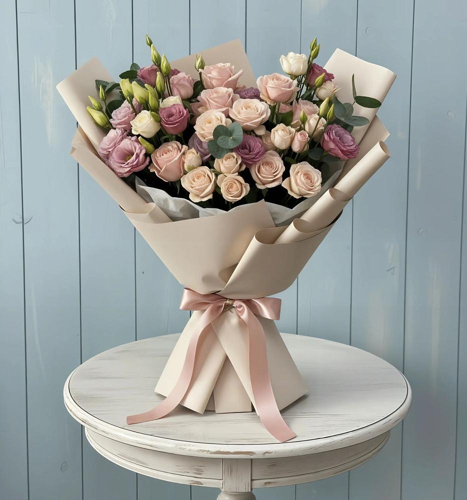 Букет цветов из: Розы и Лизиантусы в Раздольном Приморского края