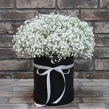 Цветочная композиция из Гипсофила в шляпной коробке в Раздольном Приморского края